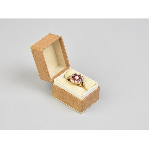 26 - An Edwardian Ruby, Diamond and 18ct Gold Three Layer Cluster Ring Comprising Central Round Cut Grain... 
