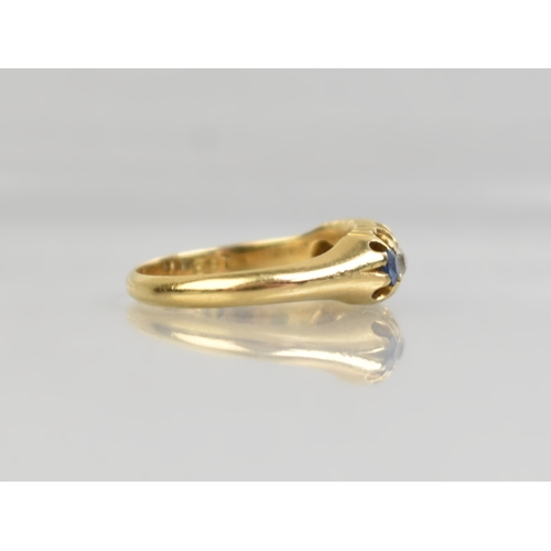 27 - A Late Victorian Five Stone 18ct Gold, Sapphire and Diamond Boat Shaped Ring, Primary Old Cut Sapphi... 