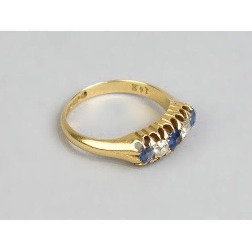 27 - A Late Victorian Five Stone 18ct Gold, Sapphire and Diamond Boat Shaped Ring, Primary Old Cut Sapphi... 