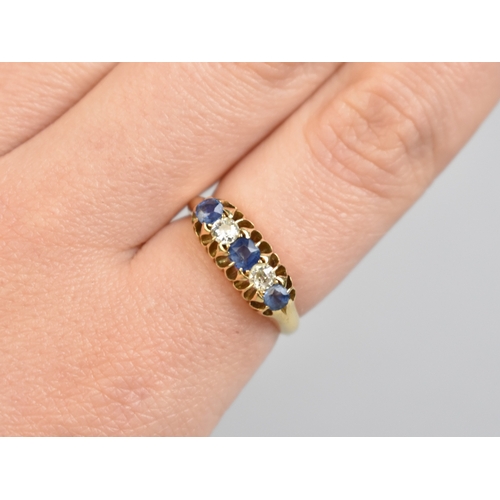 27 - A Late Victorian Five Stone 18ct Gold, Sapphire and Diamond Boat Shaped Ring, Primary Old Cut Sapphi... 