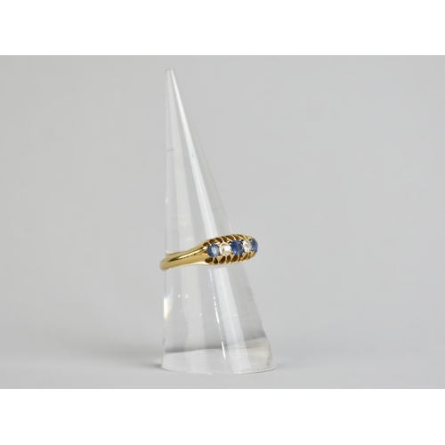 27 - A Late Victorian Five Stone 18ct Gold, Sapphire and Diamond Boat Shaped Ring, Primary Old Cut Sapphi... 