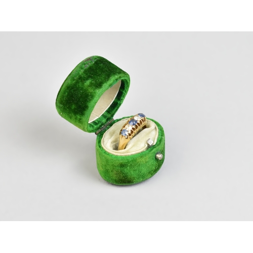 27 - A Late Victorian Five Stone 18ct Gold, Sapphire and Diamond Boat Shaped Ring, Primary Old Cut Sapphi... 