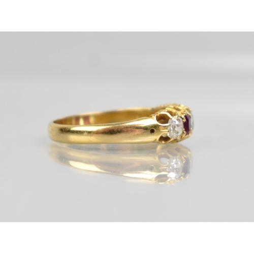 29 - A Victorian 18ct Gold Mounted Ruby and Diamond Boat Ring, Primary Cushion Shaped Mine Cut Diamond Me... 