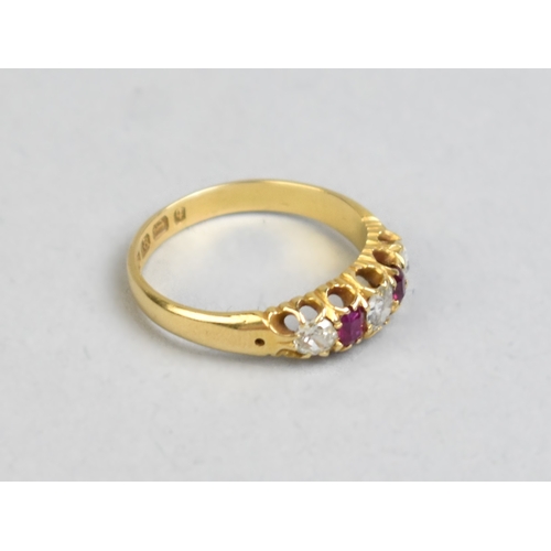 29 - A Victorian 18ct Gold Mounted Ruby and Diamond Boat Ring, Primary Cushion Shaped Mine Cut Diamond Me... 