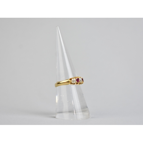 29 - A Victorian 18ct Gold Mounted Ruby and Diamond Boat Ring, Primary Cushion Shaped Mine Cut Diamond Me... 