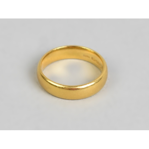 33 - An Antique 22ct Gold Wedding Band, D Shape with Hallmarks for Birmingham, 6.2gms, Size M.5