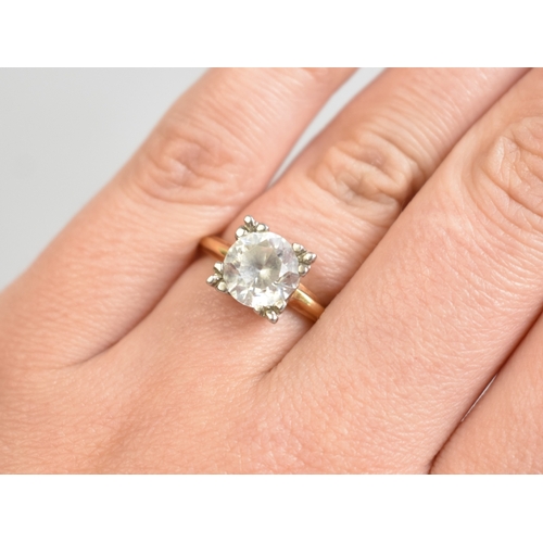 44 - A 14ct Gold and White Sapphire Solitaire Ring, Round Cut Stone Measuring 7.7mm Diameter Approx Suppo... 