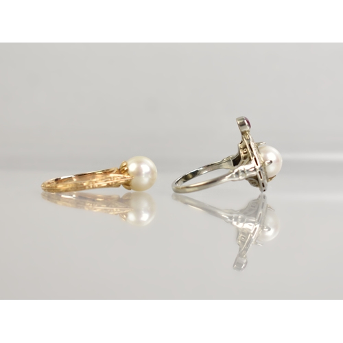 47 - An American 10ct Gold and Simulated Pearl Ring with Engraved Band together with a Simulated Pearl an... 