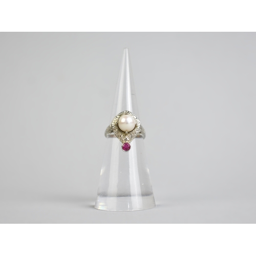 47 - An American 10ct Gold and Simulated Pearl Ring with Engraved Band together with a Simulated Pearl an... 