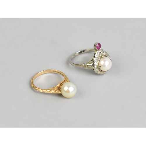 47 - An American 10ct Gold and Simulated Pearl Ring with Engraved Band together with a Simulated Pearl an... 