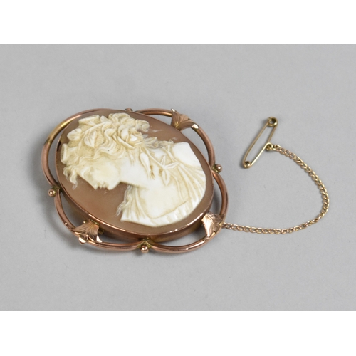 50 - A Large Antique Rose Gold Mounted Shell Cameo Brooch Depicting Flora Facing Left, Quatrefoil Tube-wo... 
