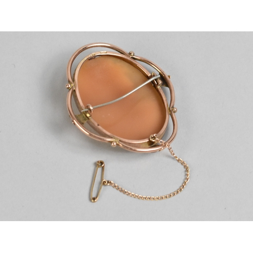 50 - A Large Antique Rose Gold Mounted Shell Cameo Brooch Depicting Flora Facing Left, Quatrefoil Tube-wo... 