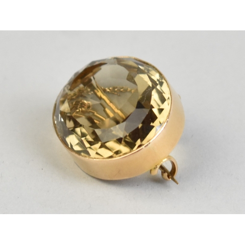 22 - A Large, Antique 15ct Gold Mounted Mixed Oval Cut Citrine Brooch, Bezel Set Stone Measuring 30.7mm b... 