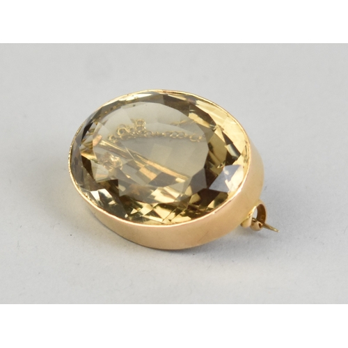 22 - A Large, Antique 15ct Gold Mounted Mixed Oval Cut Citrine Brooch, Bezel Set Stone Measuring 30.7mm b... 