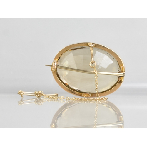 22 - A Large, Antique 15ct Gold Mounted Mixed Oval Cut Citrine Brooch, Bezel Set Stone Measuring 30.7mm b... 