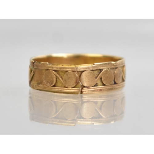 53 - An Interesting Antique Unmarked Gold Coloured Metal Ring with Central Recessed Band having Scrolling... 