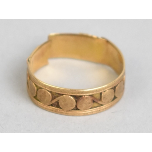 53 - An Interesting Antique Unmarked Gold Coloured Metal Ring with Central Recessed Band having Scrolling... 