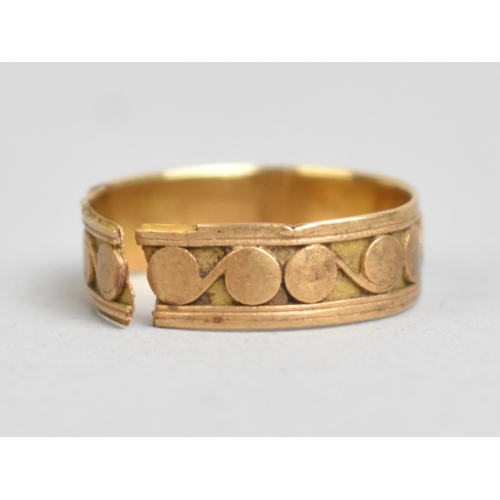 53 - An Interesting Antique Unmarked Gold Coloured Metal Ring with Central Recessed Band having Scrolling... 