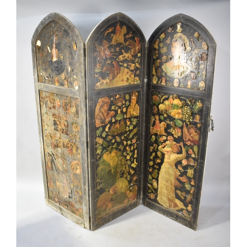A Victorian Three Panelled Arch Topped Modesty Screen Decorated with ...