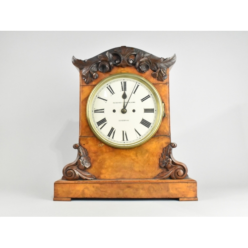 A Victorian Burr Walnut Bracket Clock with Twin Fusee Movement, The White Enamelled Dial Inscribed for Richard Litherland, Liverpool, Floral Mahogany Mount, Fusee Gut AF, 45cm High