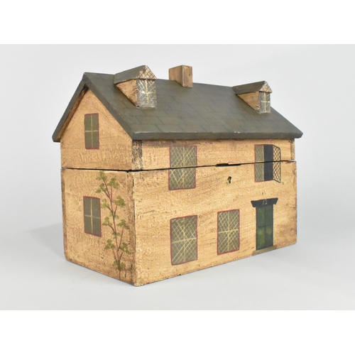 A Novelty Wooden Box in the Form of a Farmhouse, 26cms Wide and 20cms High