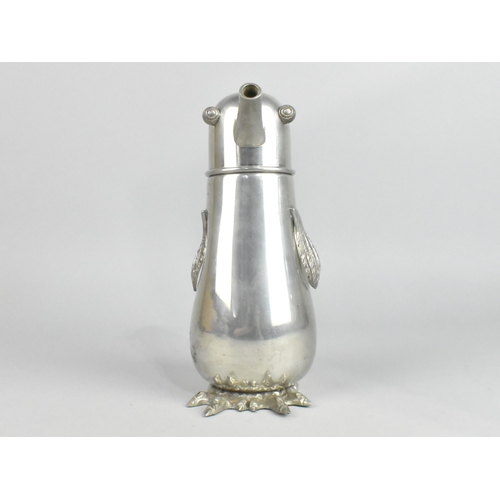 48 - A Novelty Pewter Cocktail Shaker in the Form of a Penguin, Dent to Head, 22cms High