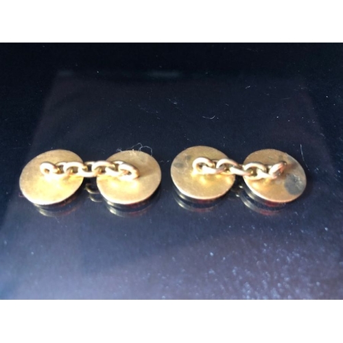 10 - Pair of Gold cufflinks and a Gold signet ring all with matching engraved initials the ring hallmarke... 