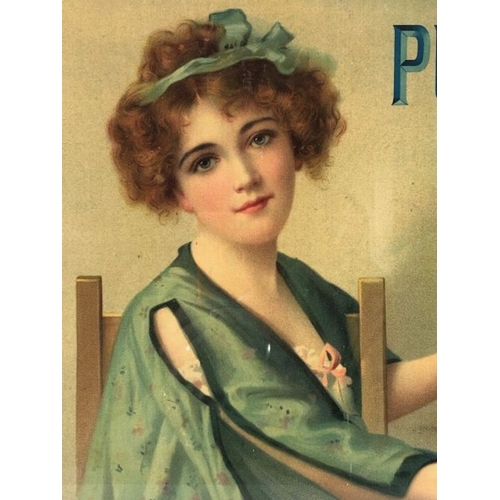 108 - Advertising collectables interest, Antique Horniman's Pure tea shop sign of a young woman holding a ... 