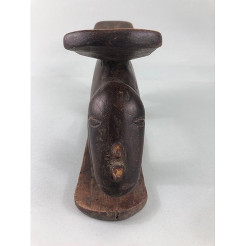 118 - African Tribal neck rest, carved wooden neck rest in the shape of 2 Rhino end to end approximately 3... 