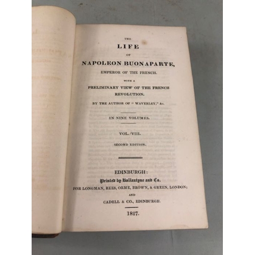 119 - Antique books, Napoleon Buonaparte Emperor of the French printed by Ballantyne and Co 1827, nine vol... 