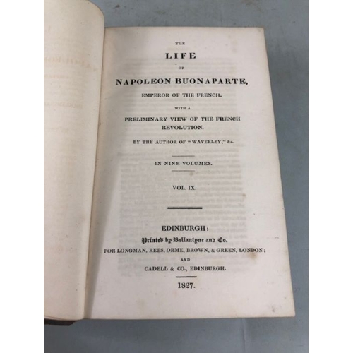 119 - Antique books, Napoleon Buonaparte Emperor of the French printed by Ballantyne and Co 1827, nine vol... 