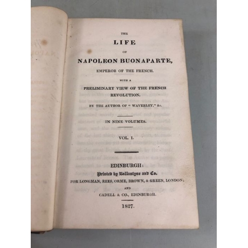 119 - Antique books, Napoleon Buonaparte Emperor of the French printed by Ballantyne and Co 1827, nine vol... 