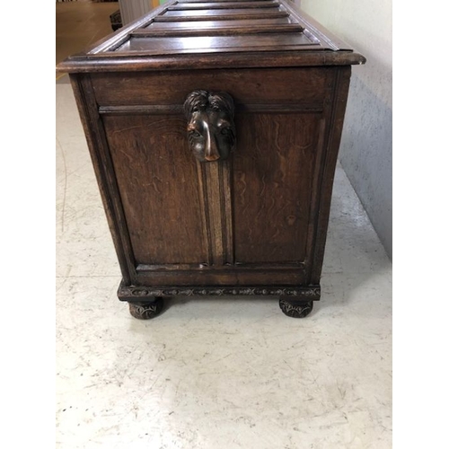 120 - Antique oak chest, Ornately carved European oak chest, 4 panel top with reeded decoration the sides ... 