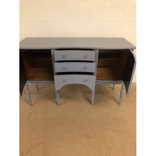 121 - Antique style sideboard, consisting of 2 cupboards and 3 drawers on tapered legs, painted Grey, appr... 