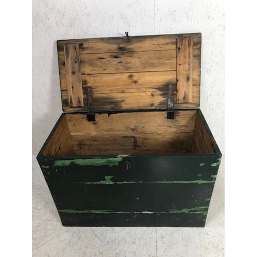 129 - Antique Pine chest  with green painted finish drop metal handles to sides, approximately 91 x 46 x 6... 