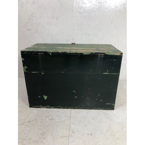 129 - Antique Pine chest  with green painted finish drop metal handles to sides, approximately 91 x 46 x 6... 