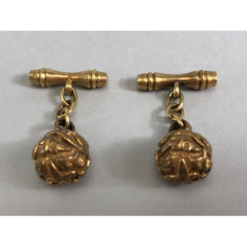 13 - Pair of Antique Gold/ Gold Gilt cufflinks with ball ends with raised floral decoration