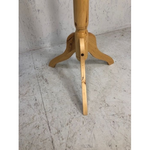 131 - Coat stand, modern light wood coat and hat stand on tripod base approximately 79 cm high