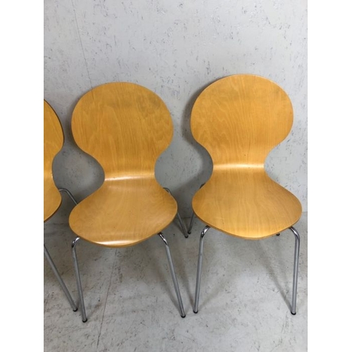 132 - Retro chairs, 5 modern plywood formed bistro chairs in a 60s design, with chrome metal legs