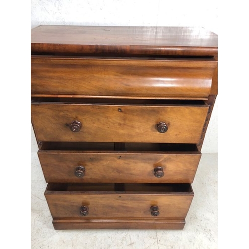 134 - Antique furniture, 19th century  Polished mahogany chest of draws , Run of 3 deep draws wit conceale... 