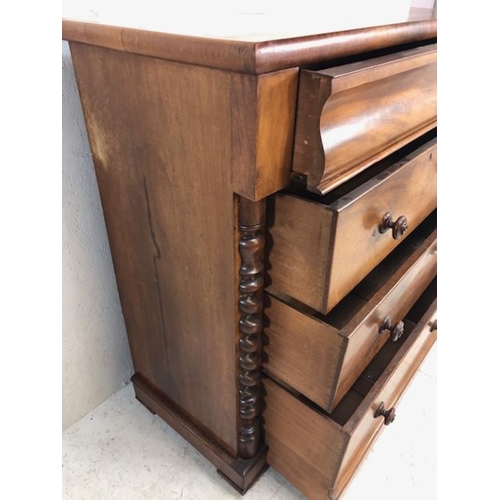 134 - Antique furniture, 19th century  Polished mahogany chest of draws , Run of 3 deep draws wit conceale... 