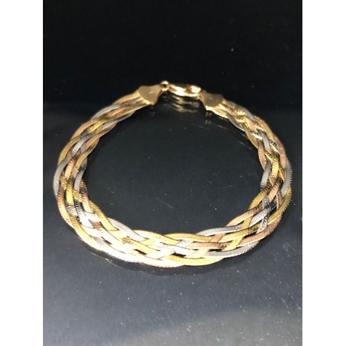 15 - 9ct Tri-colour woven Gold Bracelet approx 16cm in length and 5.1g