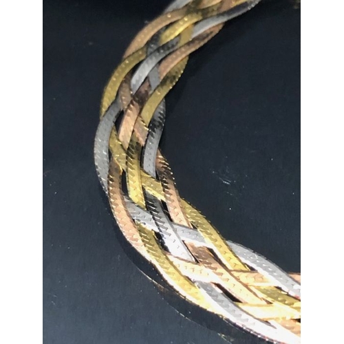 15 - 9ct Tri-colour woven Gold Bracelet approx 16cm in length and 5.1g