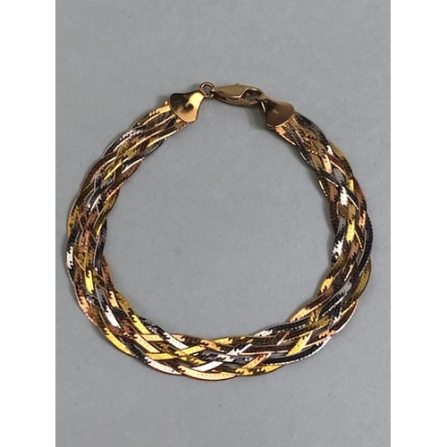 15 - 9ct Tri-colour woven Gold Bracelet approx 16cm in length and 5.1g