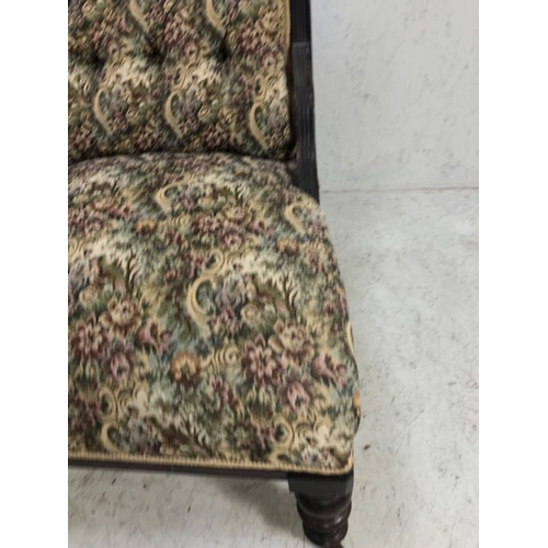 150 - Antique Furniture, 19th century nursing chair, the legs with casters, upholstered in later brocade f... 