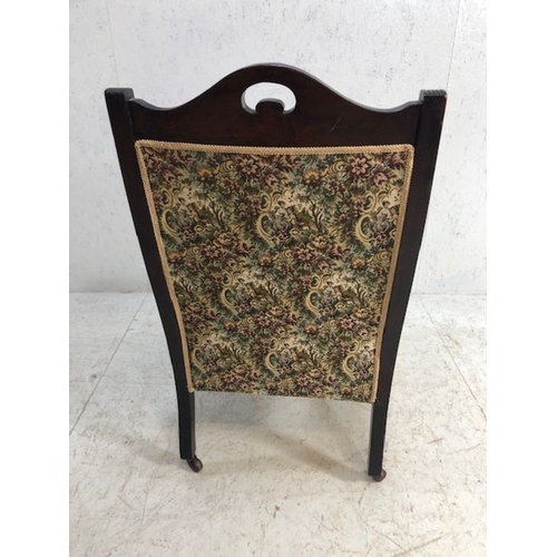 150 - Antique Furniture, 19th century nursing chair, the legs with casters, upholstered in later brocade f... 