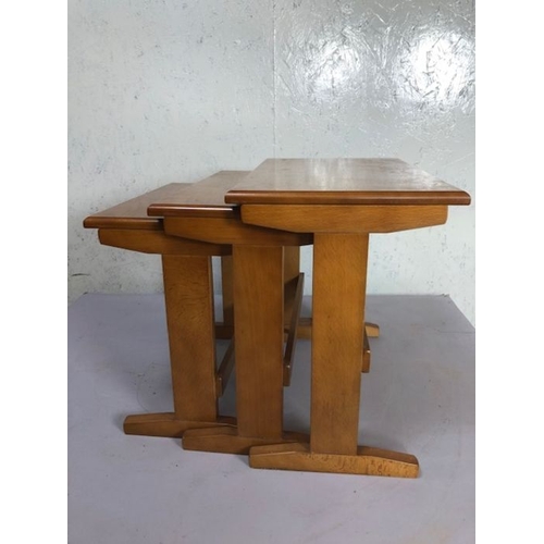 151 - Mid century furniture, a set of three nesting side tables in the Danish style the larger approximate... 