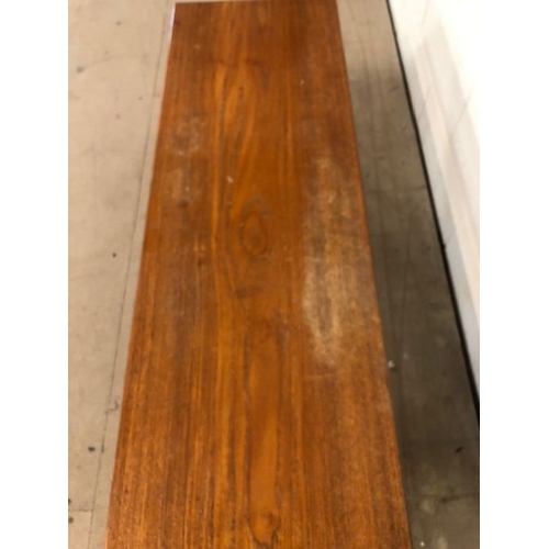 155 - Mid century furniture, 1970s long coffee table on round tapered legs approximately 120 x 40 x 41cm