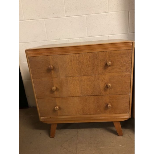 158 - 20th century furniture, mid century blonde  bedroom suite comprising a dressing table on splayed leg... 