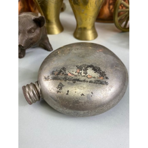 162 - Copper and Brass wares, a collection of copper, brass and other items to include , a glue pot, kettl... 